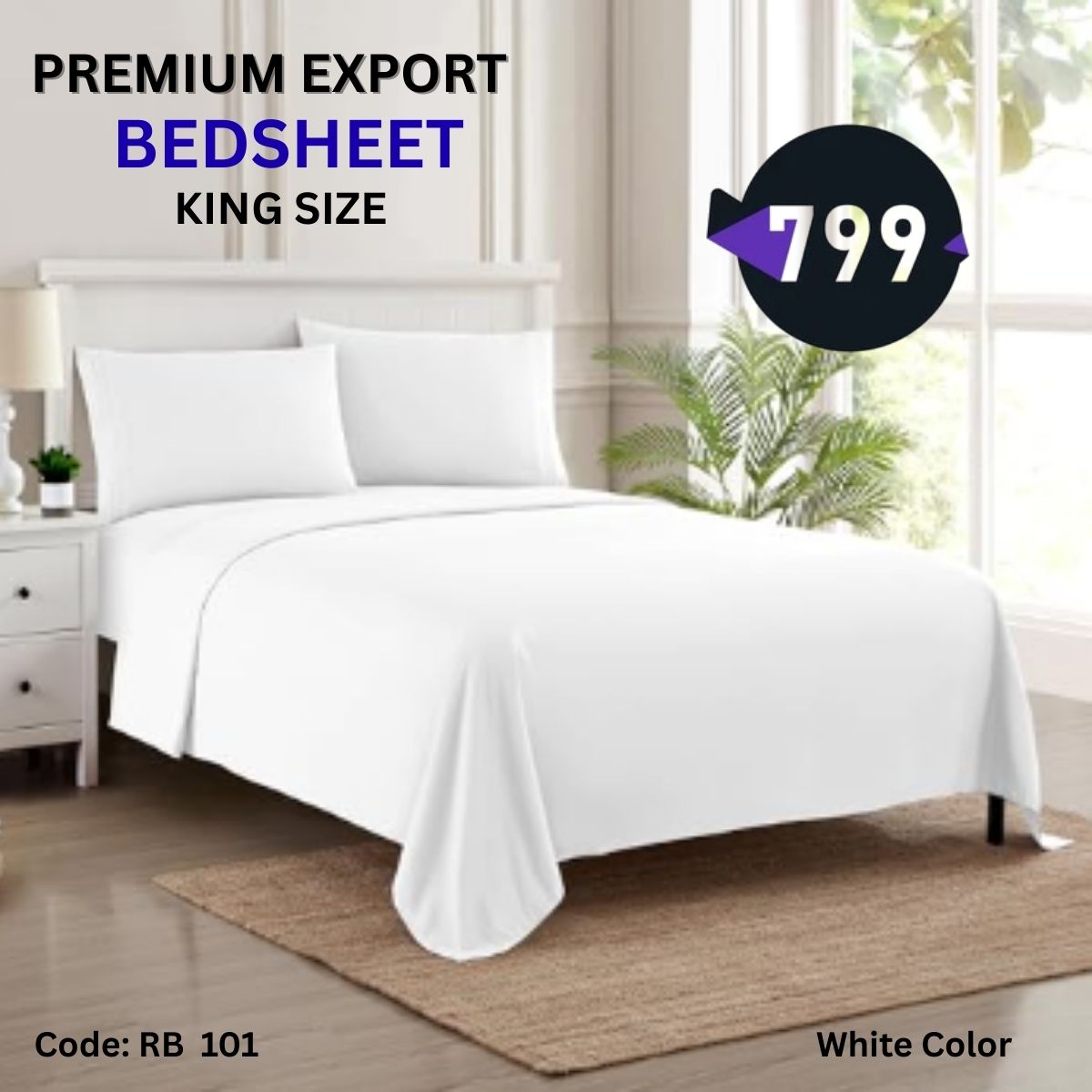 1 White Bedsheet Set ( King Size) - Image 1