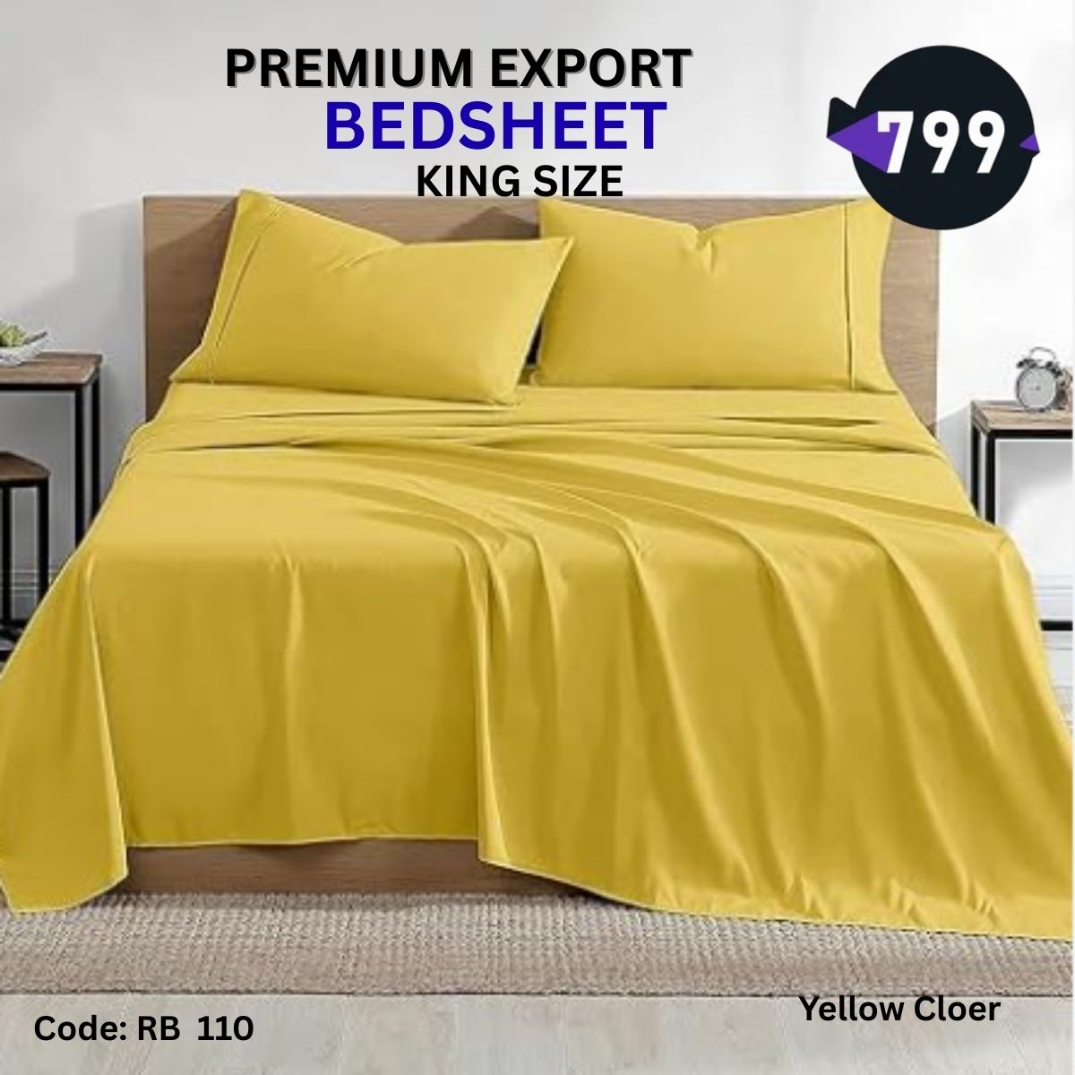 10 Yellow Colou  Bedsheet Set ( King Size) - Image 1