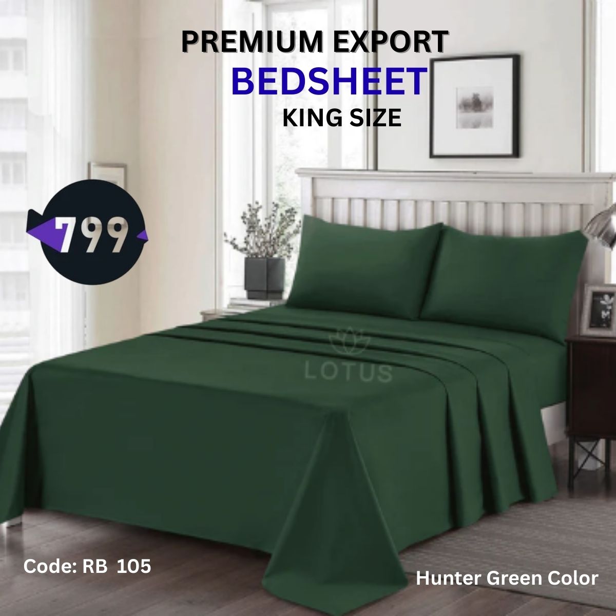 5 Hunter Green Bedsheet Set ( King Size) - Image 1