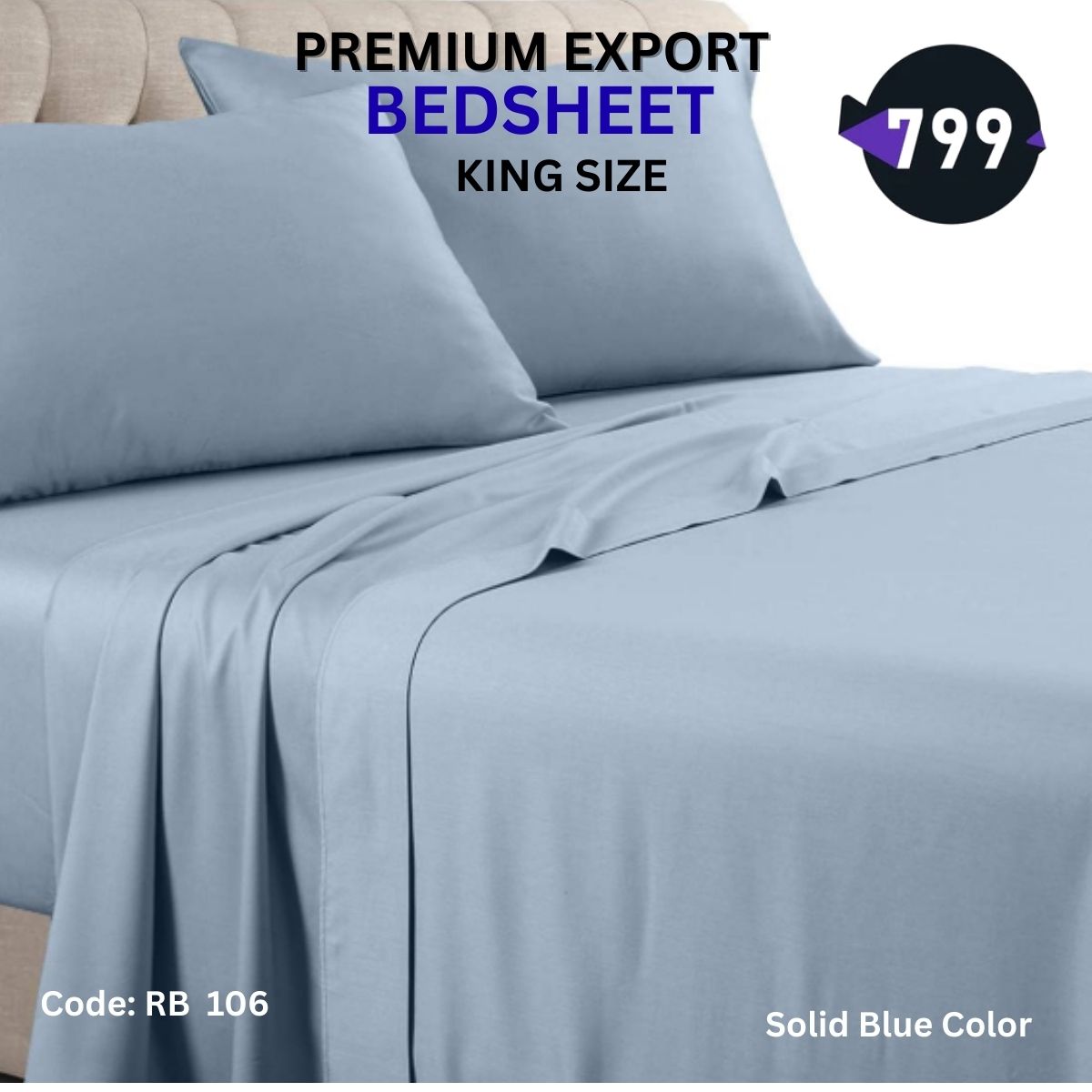 6 Solid Blue Bedsheet Set ( King Size) - Image 1