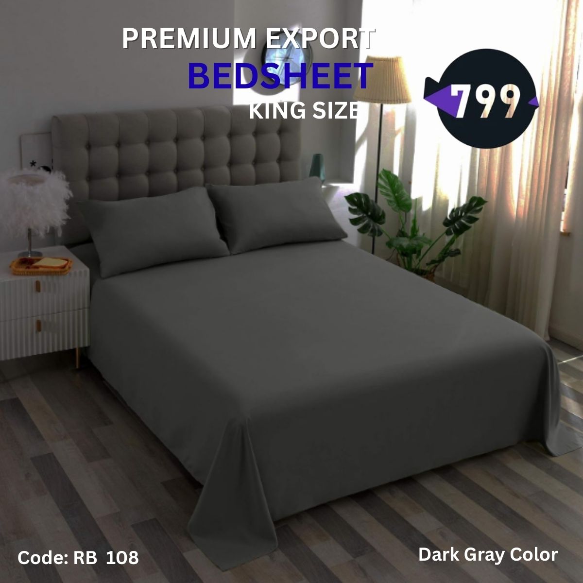 8 Gray Color Bedsheet Set ( King Size) - Image 1