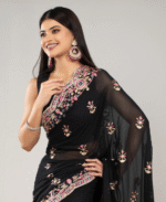 Elegant Black Georgette Saree with Floral Embroidery - Image 4
