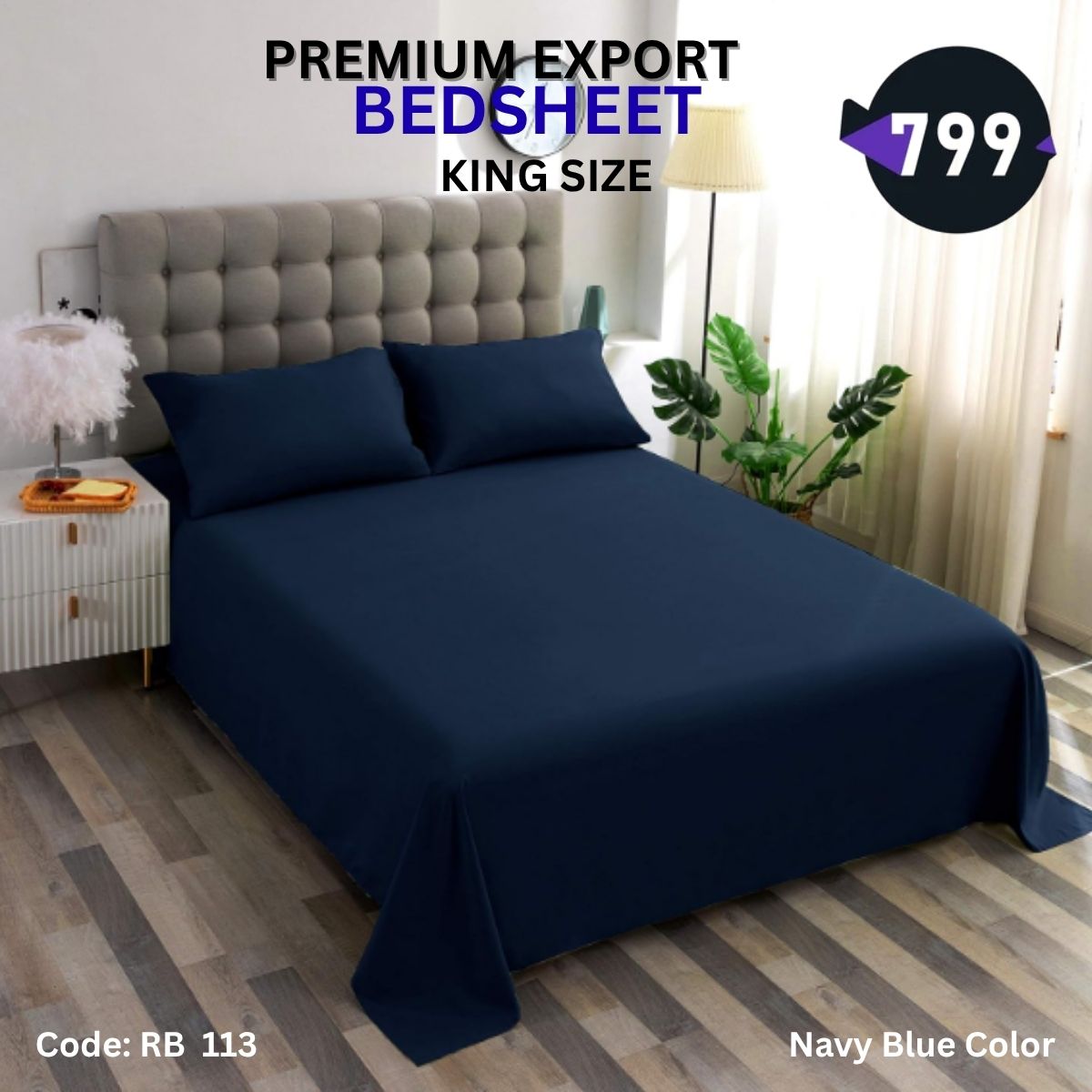 13 Navy Colour Bedsheet Set ( King Size) - Image 1