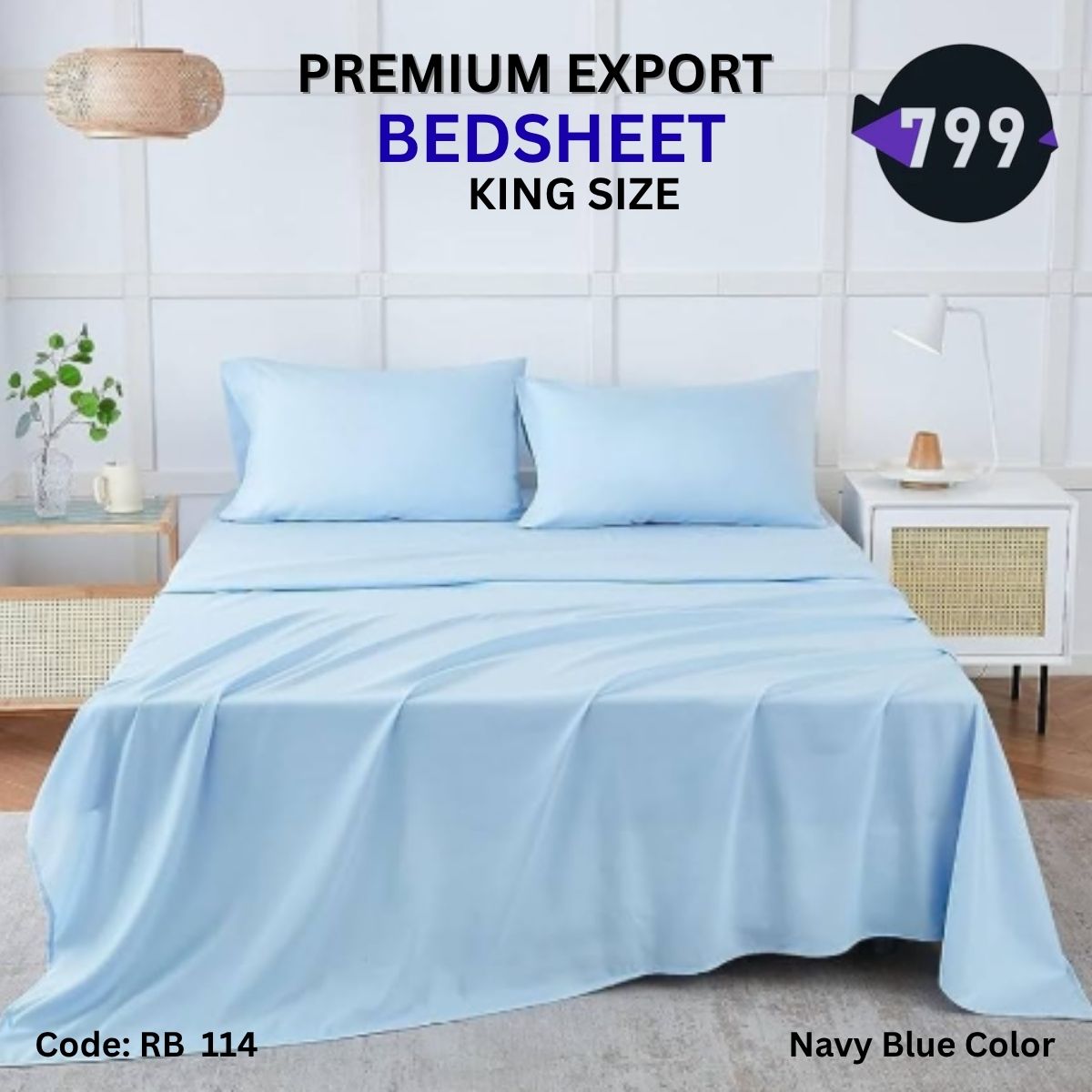 14 Sky Blue Colour Bedsheet Set ( King Size) - Image 1