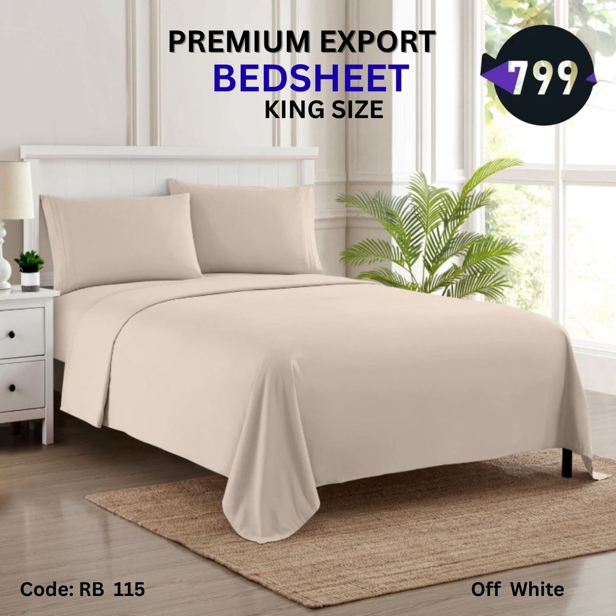 15 Off White Colour Bedsheet Set ( King Size) - Image 1