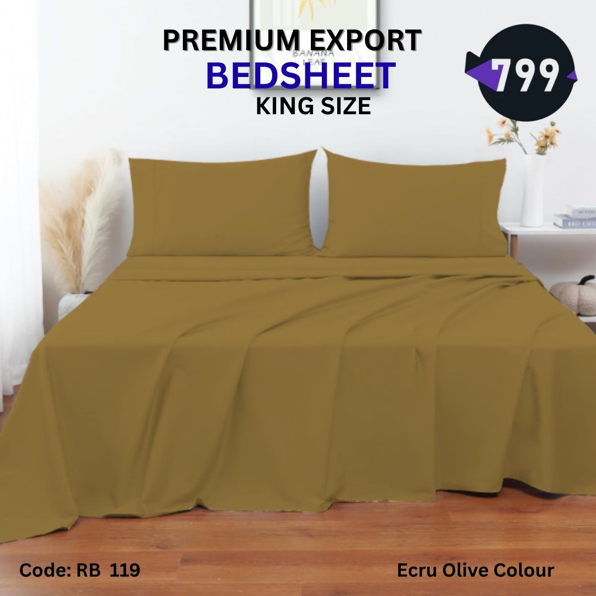 19 Ecru Olive Colour Bedsheet Set ( King Size) - Image 1