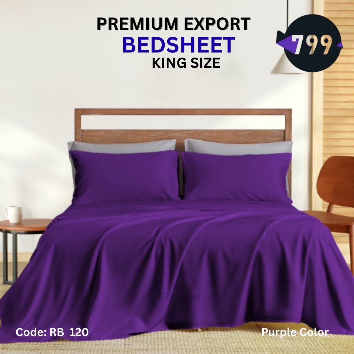 20 Purple Colour Bedsheet Set ( King Size) - Image 1