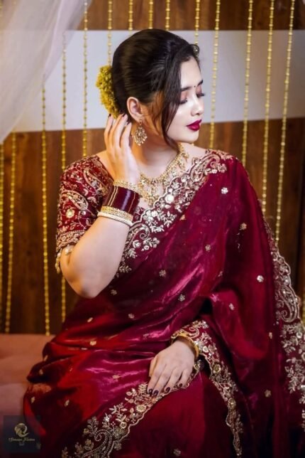 Velvet Maroon Saree