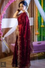 Velvet Maroon Saree - Image 2